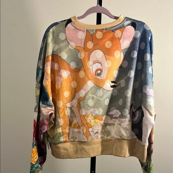 Disney Parks All Over Graphic Bambi Crop Pullover, Women’s Large - Picture 2 of 5
